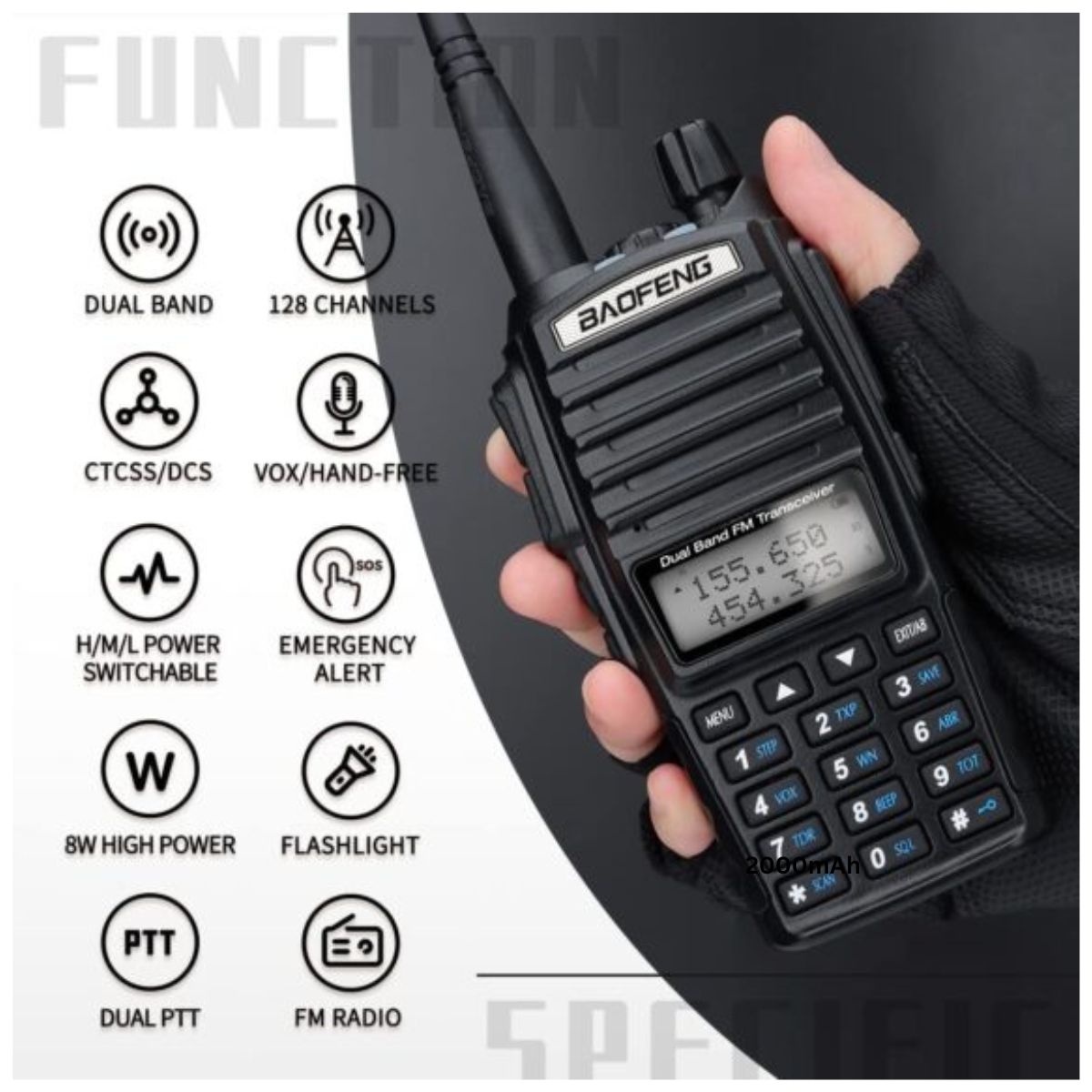 Baofeng UV-82 Dual PTT 5W Dual Band VHF UHF FM USB-C Walkie Talkie (9)