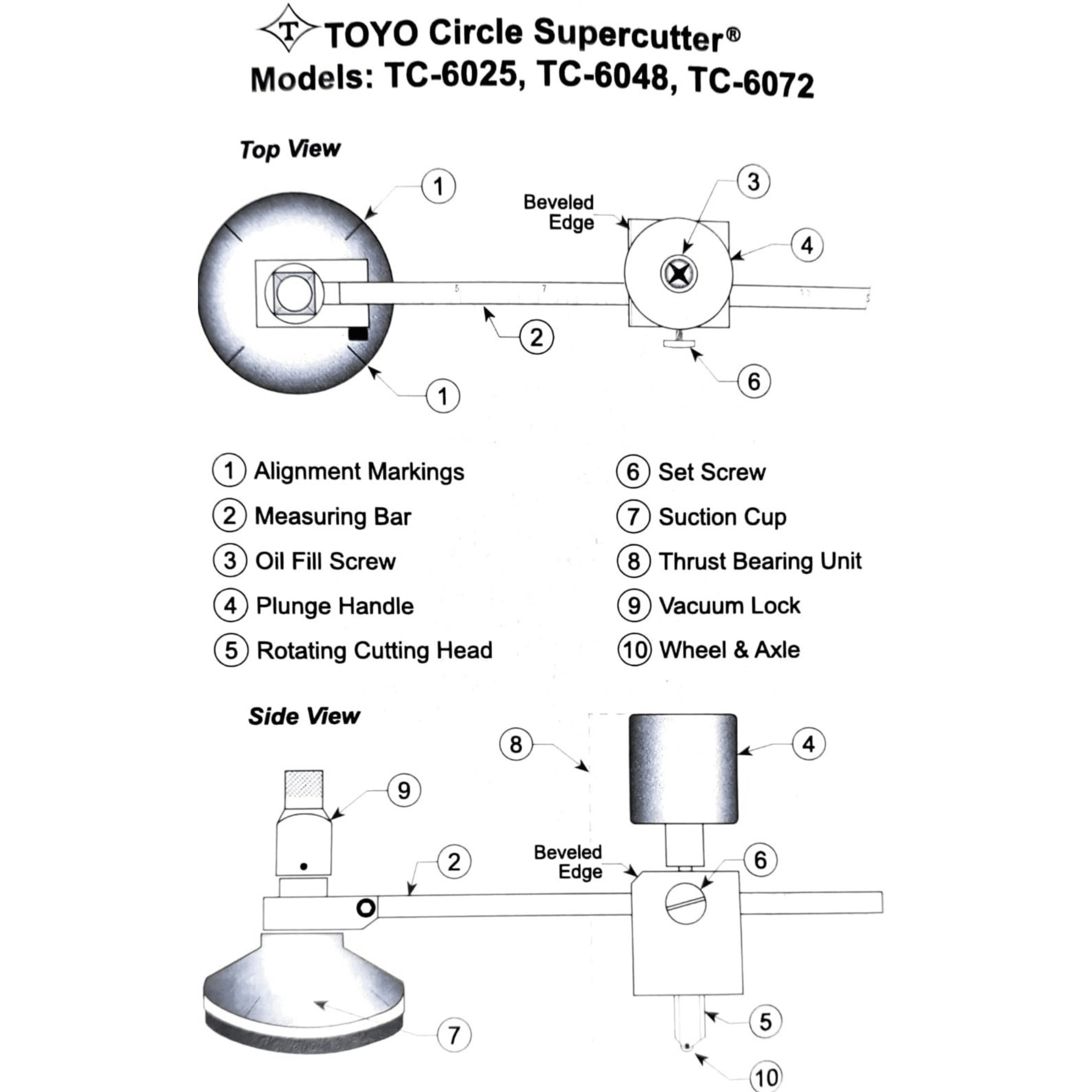 Cortavidrio Circular Toyo TC-6072 metálico Ø72 pulgadas (Ø180 cm)