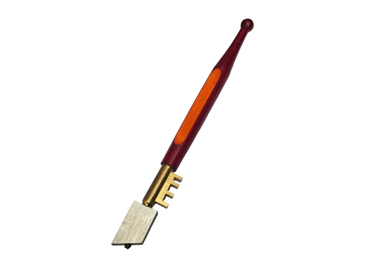 cortavidrio, punta de diamante, mango de madera, corte de vidrio, herramienta de vidriería, precisión en corte, artesanía en vidrio, herramienta manual, proyectos de bricolaje, vidriería profesional, corte de vitrales, espejos personalizados, diseño ergonómico, materiales de alta calidad, cabeza de acero, longitud 17 cm, control preciso, cortes rectos, cortes curvos, durabilidad, eficiencia, talleres de vidriería, estudios de arte, proyectos decorativos, trazos exactos, construcción robusta, herramienta confiable, resultados óptimos, herramienta para profesionales, herramienta para aficionados.