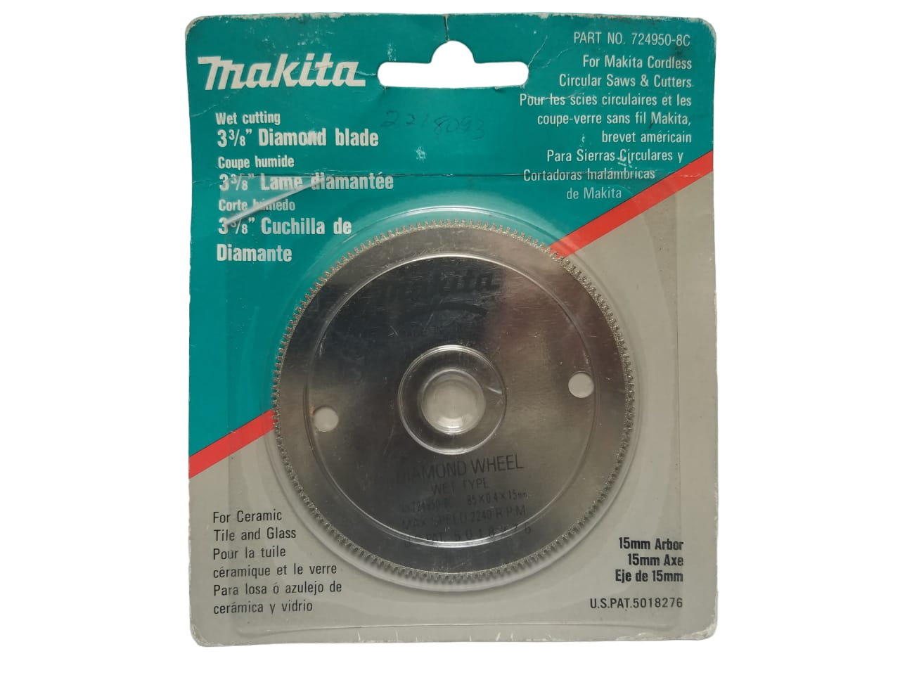 Disco diamantado Makita 2240 RPM de 3‑3/8" para cortar Azulejo/Vidrio