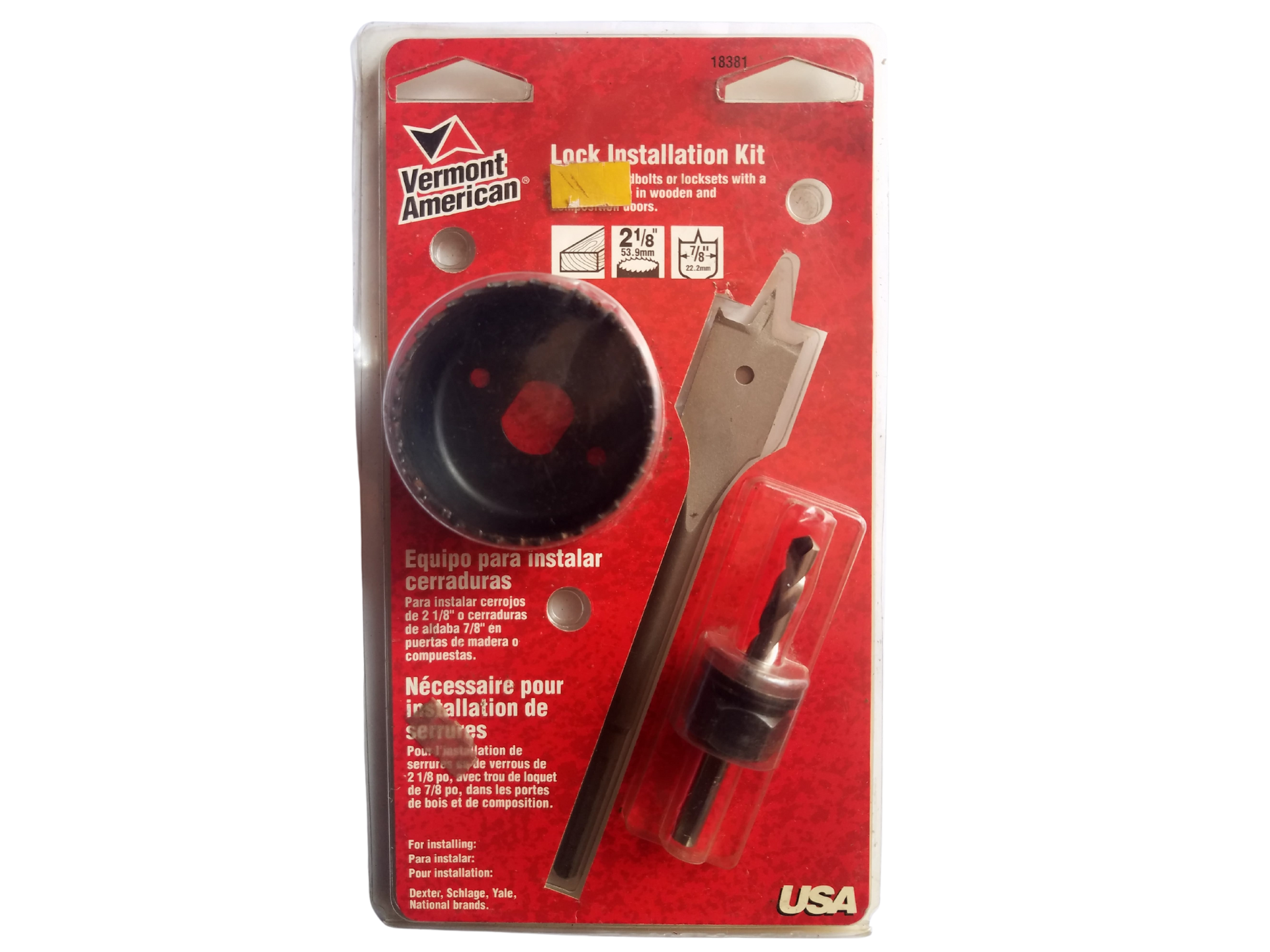 Vermont American equipo para instalar cerrojos de 2 18 o cerraduras de aldaba 78 en puertas de madera o compuestas