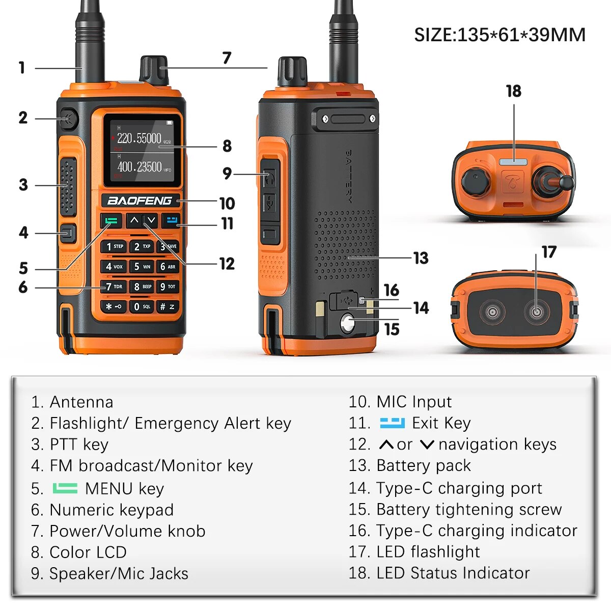 Baofeng UV 17 Pro L Wireless Copy Frequency Walkie Talkie 16 KM Long Range Waterproof IP45 Flashlight Type-C Charger Ham Radio UV 5R BF-17L UV-17 - Image 8