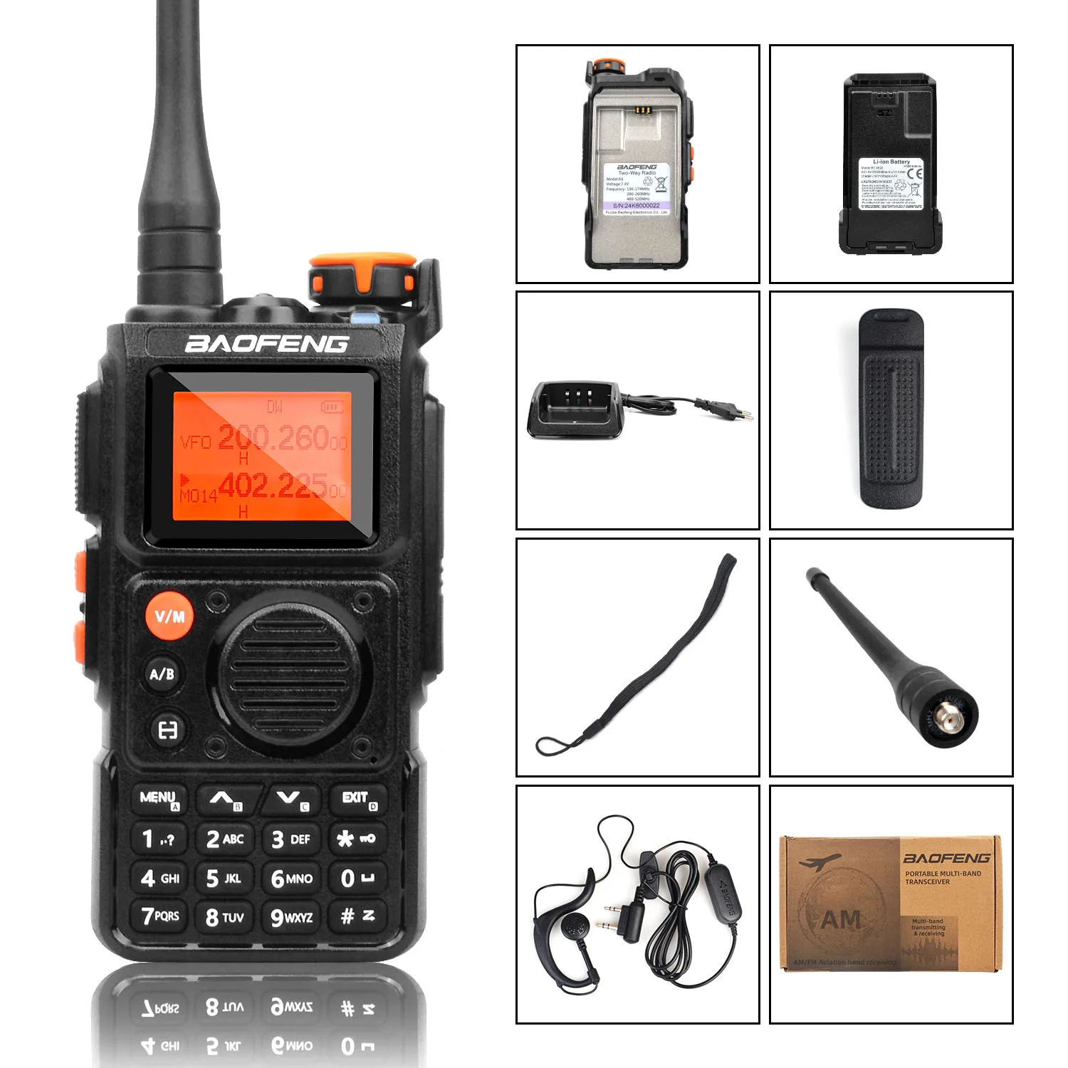 Baofeng K6 Radio Tri-Banda UHF VHF 5W 999 Canales FM AM Wireless Freq Copy USB-C (1)