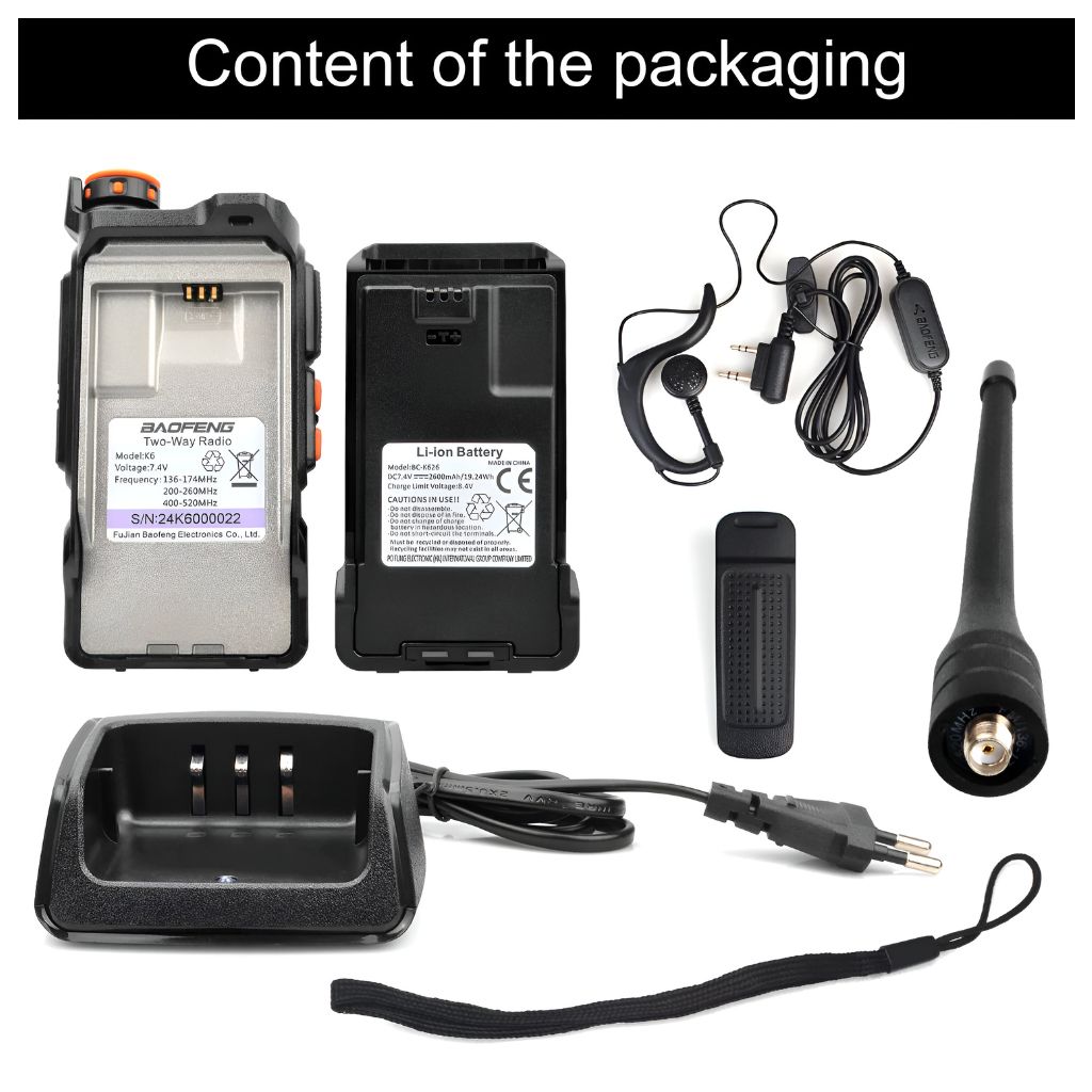 Baofeng K6 Radio Tri-Banda UHF VHF 5W 999 Canales FM AM Wireless Freq Copy USB-C (30)