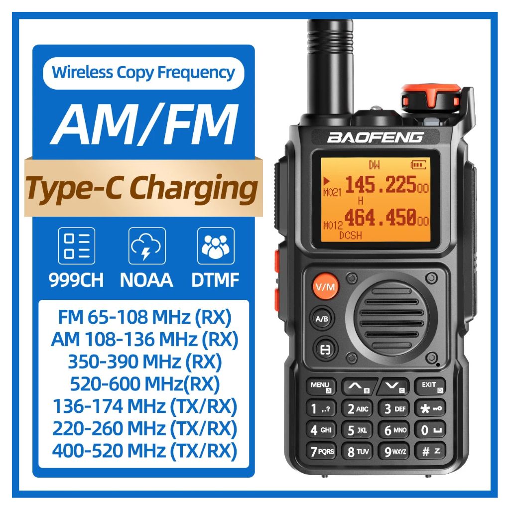 Baofeng K6 Radio Tri-Banda UHF VHF 5W 999 Canales FM AM Wireless Freq Copy USB-C (32)