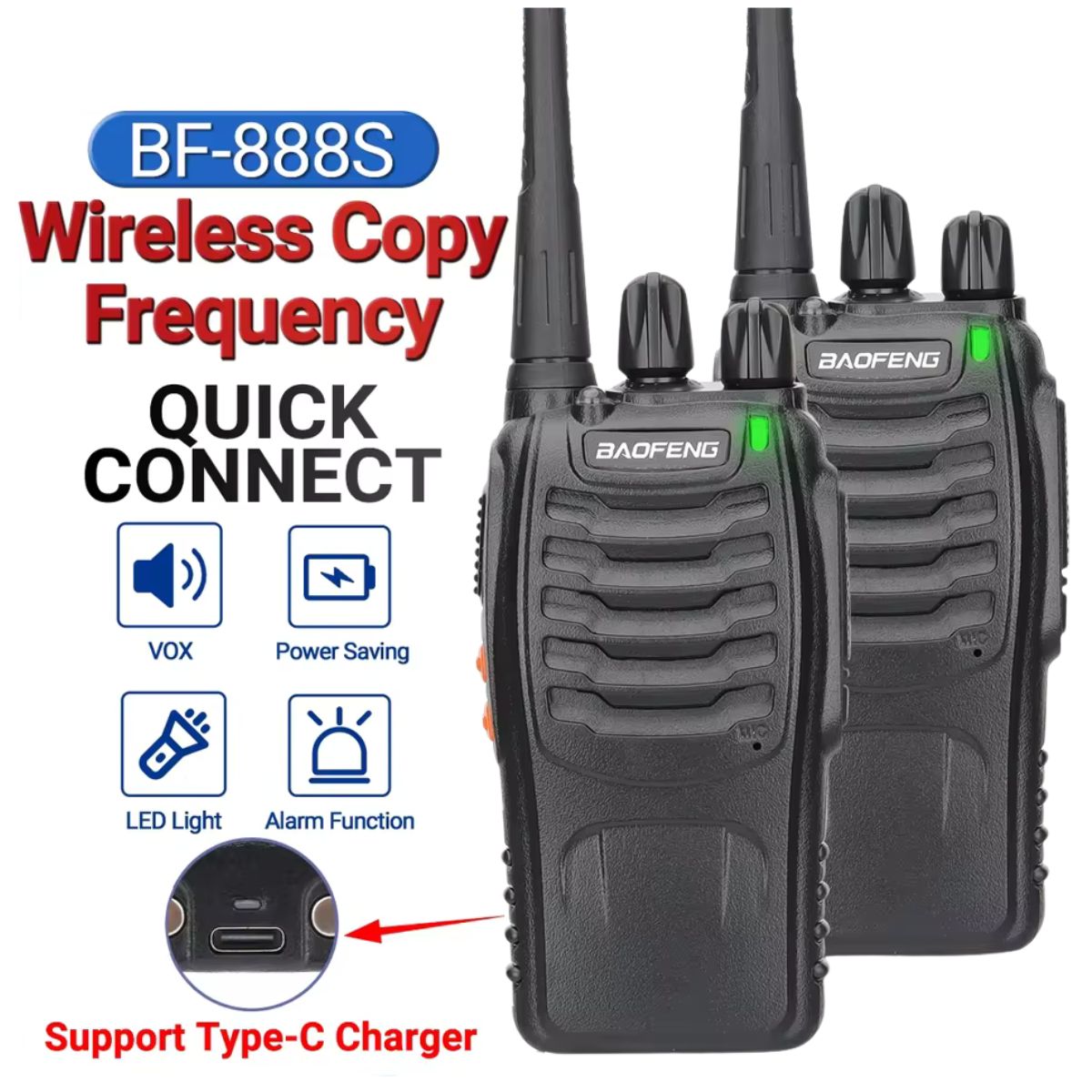 Baofeng BF-888S Pro UHF 16 canales VOX Wireless Copy Frequency USB-C Walkie Talkie (2)
