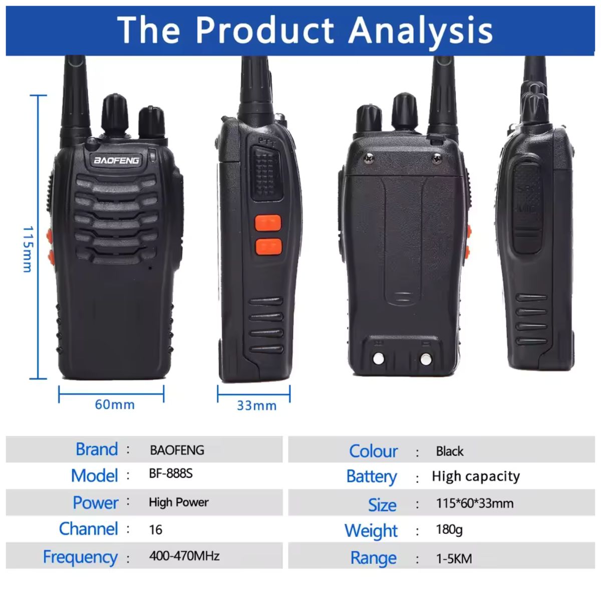 Baofeng BF-888S Pro UHF 16 canales VOX Wireless Copy Frequency USB-C Walkie Talkie (7)