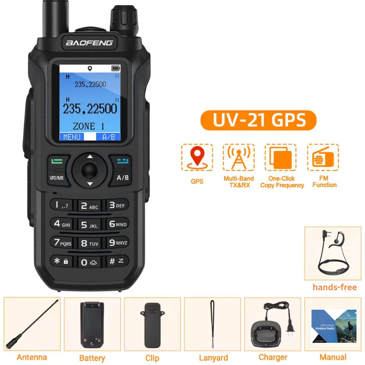 Radio Baofeng UV-21HUV-21 GPS Tribanda 10 W AM Wireless Copy Frequency IP45 USB-C Walkie Talkie (1)