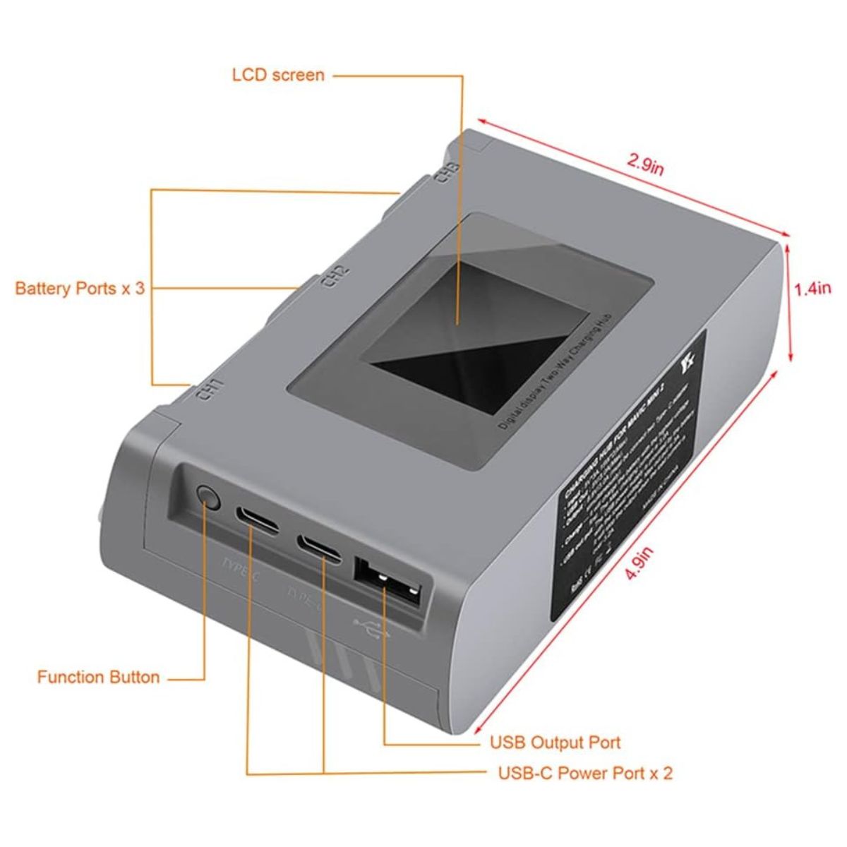 Hub de carga con pantalla LCD a color compatible con baterías DJI Mini 2 Mini SE Mini 2 SE Mini 4K (6)