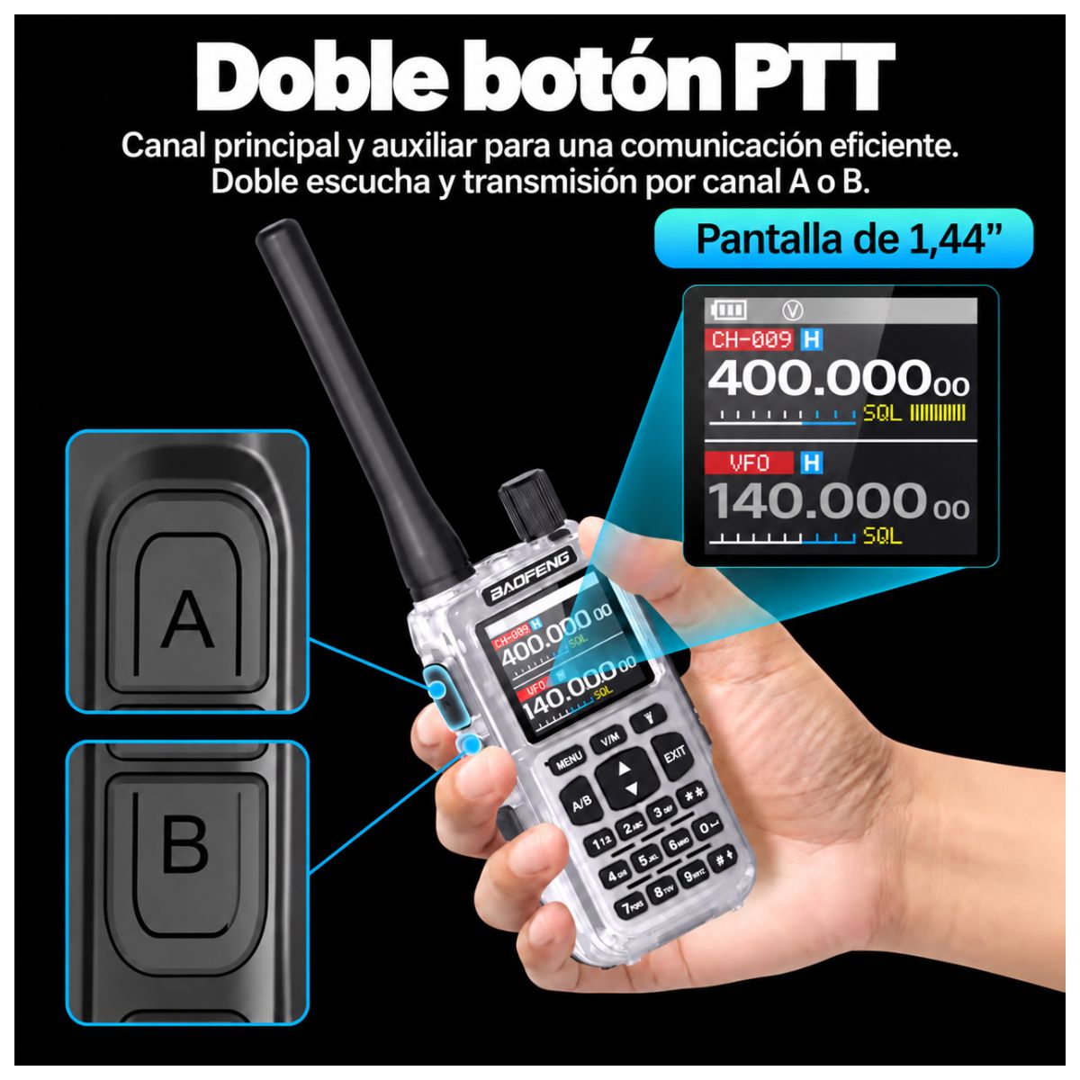 Radio Baofeng Mini 5 5W 2200 mAh Walkie Talkie, Bluetooth Programming Frequency, Frequency Search, Dual PTT, AM/FM Band, Type-C Charger, USB-C, Portable Camping 2-Way Radio - Image 9