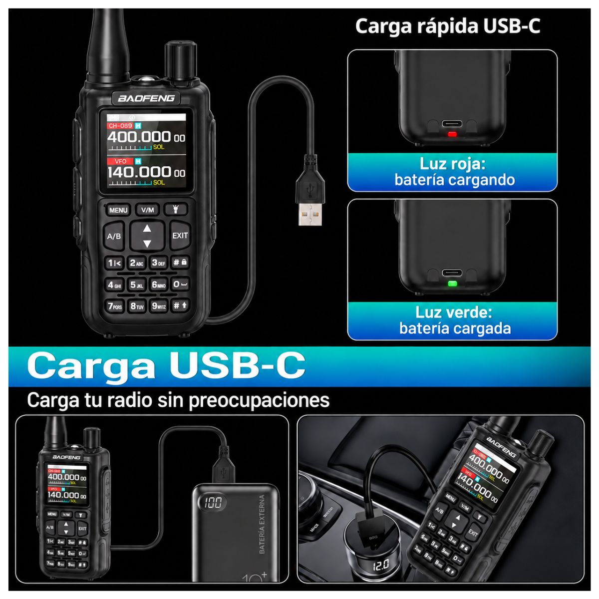Radio Baofeng Mini 5 5W 2200 mAh Walkie Talkie, Bluetooth Programming Frequency, Frequency Search, Dual PTT, AM/FM Band, Type-C Charger, USB-C, Portable Camping 2-Way Radio - Image 8