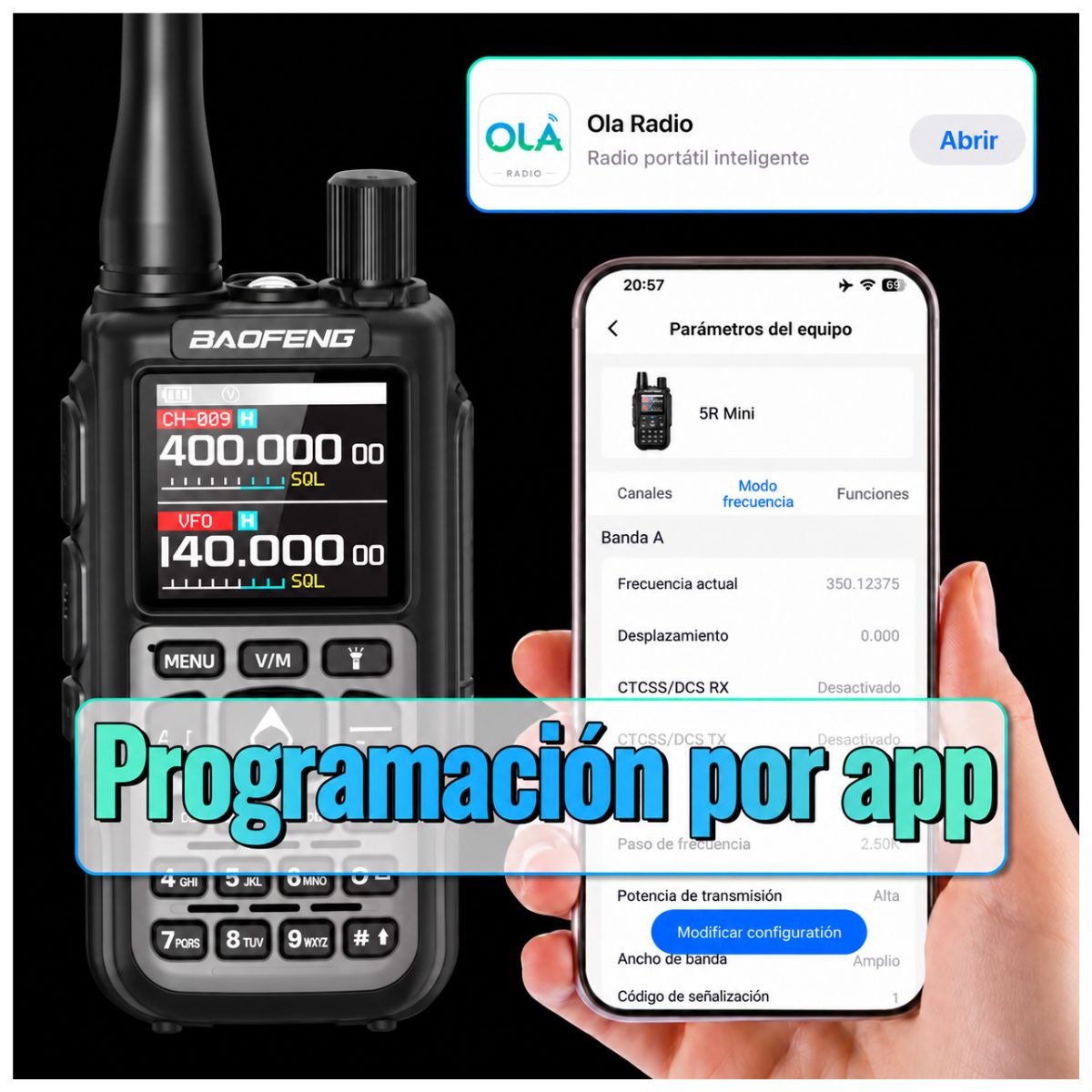 Radio Baofeng Mini 5 5W 2200 mAh Walkie Talkie, Bluetooth Programming Frequency, Frequency Search, Dual PTT, AM/FM Band, Type-C Charger, USB-C, Portable Camping 2-Way Radio - Image 6