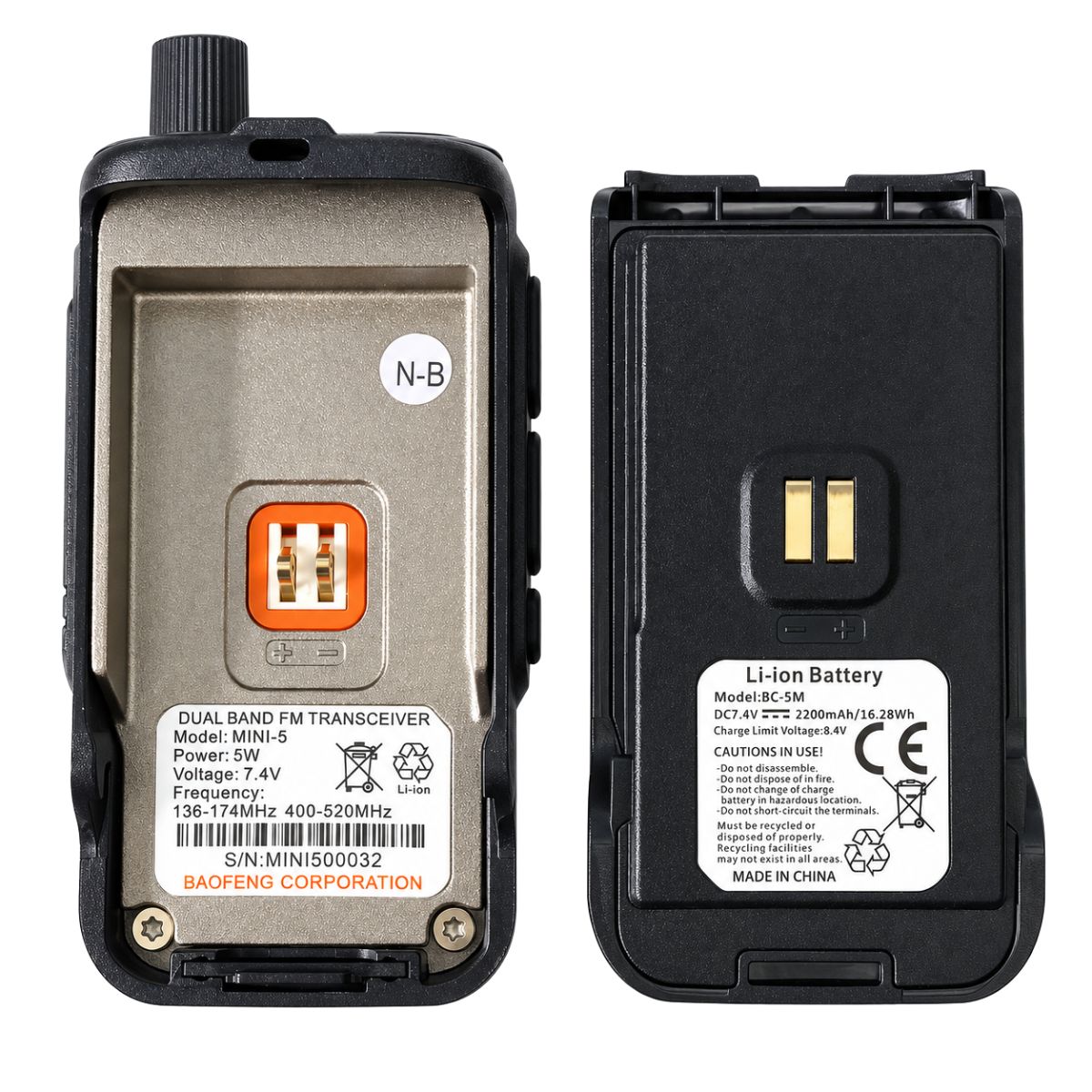 Radio Baofeng Mini 5 5W 2200 mAh Walkie Talkie, Bluetooth Programming Frequency, Frequency Search, Dual PTT, AM/FM Band, Type-C Charger, USB-C, Portable Camping 2-Way Radio - Image 3